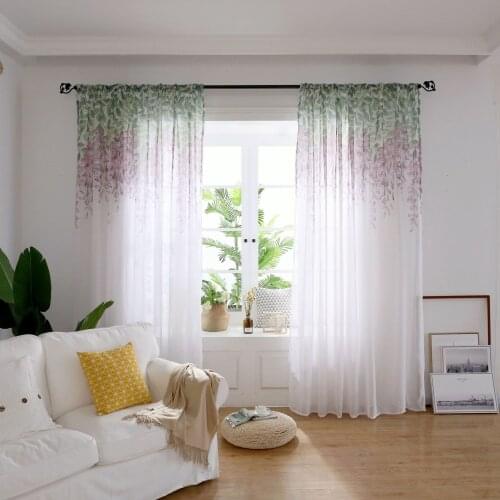 Nordic Tulle Sheer Light Ployester chiffon Wisteria Flower Printed Fabric Balcony Window Curtain for Home Living Room Decoration