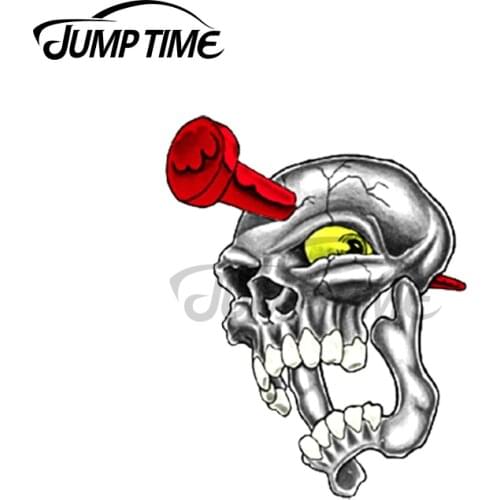 Jump Time 13 x 9.6cm For Nail Skull Creative Car Sticker Cartoon Decal Bumper Scratch-proof Vinyl Material Motorcycle Decoration