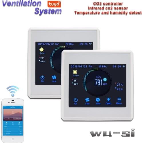 TUYA APP WIFI CO2 analyzer controls air ventilation system,With temperature and humidity, weather display