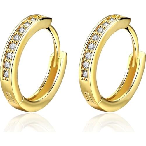 ZEMIOR Single Row Round Hoop Earrings For Women Gold Color Luxurious Clear Cubic Zirconia Earring Party Female Fashion Jewelry