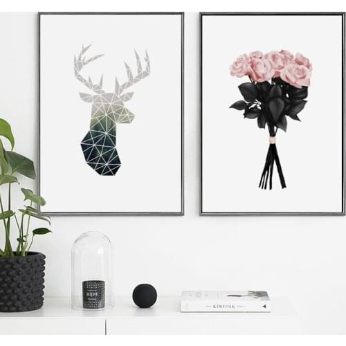 ZeroC Posters And Prints Wall Art Canvas Painting Flower Wall Pictures For Living Room Geometric Deer Nordic Decoration