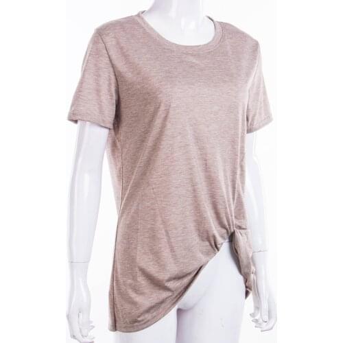 Women Summer Top Shirt, Solid Color Short Sleeve Round Neck Bottom Knot Tops, Slim Pullover Wild Fashion T-Shirt