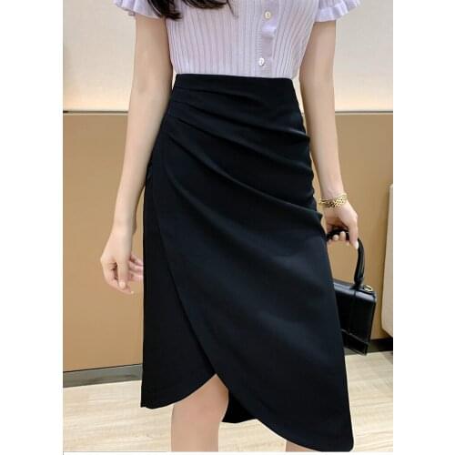 2021Fashion High Waist Split fork Skirt Women Summer Pleated professional A-line skirt