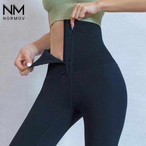 NORMOV Solid Leggings Women Push Up High Waist Breasted Gym Workout Leggings Fitness Breathable Jogging Casual Women Leggings