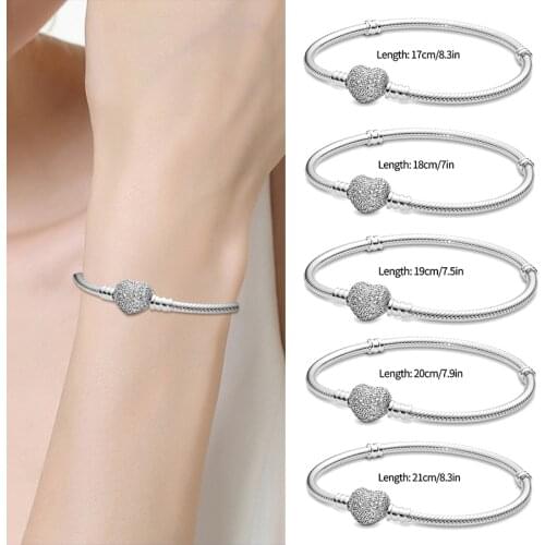 2021 925Sterling Silver Heart-Shaped Bracelet&Bangle Suitable For Original 3mm Charms&Beads Ladies Fashion Jewelry Gifts