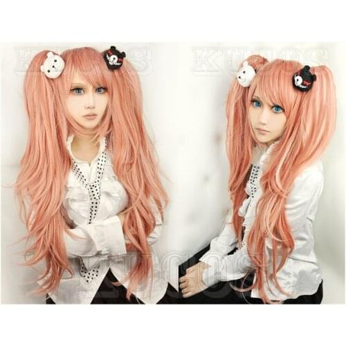 Danganronpa Dangan-Ronpa Junko Enoshima Wigs Ombre Mixed Colors Cosplay Costume Wig+ Black and White Bear Hairpins