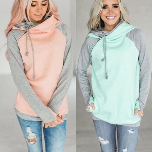 Elegant 2021 Autumn Hooeded Sweatshirt Women Patchwork Long Sleeve Pullover Streetwear Pocket Cotton Blend Hoodies S M L XL