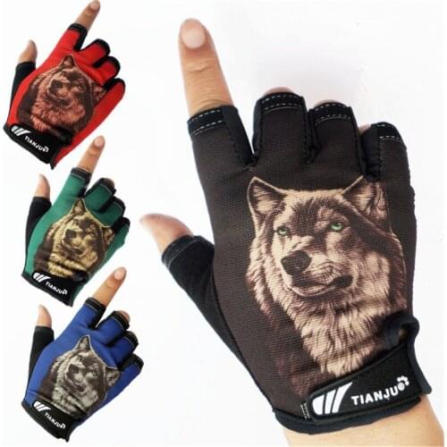 2020 Popular Sports Gloves Mens Half Finger Riding Gloves Wolf Pattern Fingerless Non-slip Cosplay Half Finger Gloves Unisex