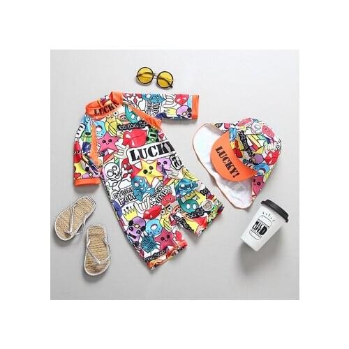 2021 New Girls Hip Hop Childrens Swimsuit Cartoon Siamese Childrens Infant Sunscreen Anti-UV Surfing Suit Set With Hood 1-8Y