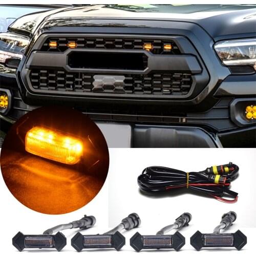 4 Pieces For Tacoma w/TRD Pro Grill Lights Raptor-style grille light LED Grill Mount Assemblies 12v Front Grille Lighting