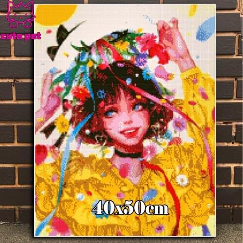 Daisy DIY 5D Diamond Painting Cute sunny flower girl Full Square Round Diamond Embroidery Cross Stitch Mosaic Art Room Decor