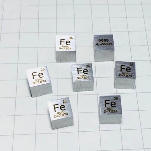 Free shipping 5pcs & 10pcs 99.99% purity Fe carved element periodic table 10mm cube with 7.93g Iron ingot / pellet / block