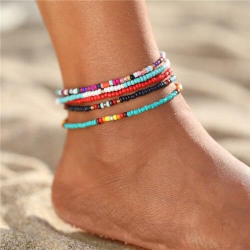 17KM Bohemian Colorful Beaded Beads Anklets For Women Summer Ocean Beach Handmade Butterfly Ankle Bracelet Foot Leg Jewelry