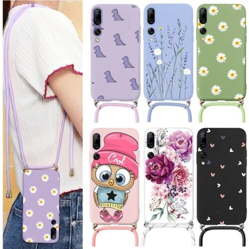 For Huawei Y9 Prime 2019 Chain Necklace Strap Cord Lanyard Silicone Fundas For Huawei Y92019 Y9Prime2019 Flower Bumper Cover
