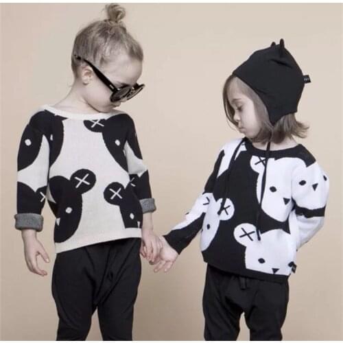 Baby Girl Clothes New Autumn Cute Cartoon Cotton Knitting Woolen Children Black White Bear Sweater Boys Cardigan Kids Coat 1-5Y