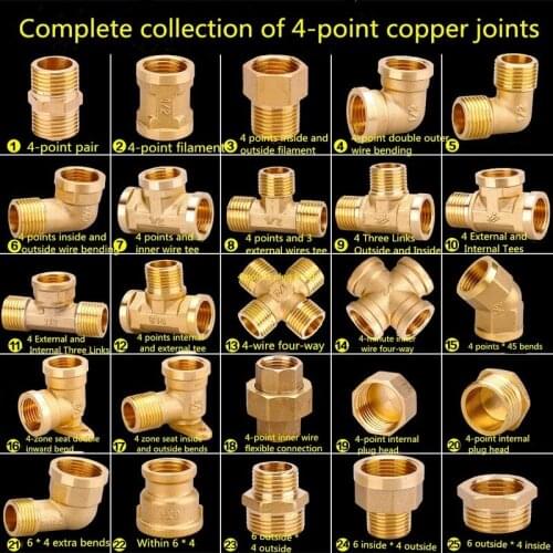 Water pipe plumbing fittings 6 points to 4 points copper reducing inner wire hose outlet double inner wire pair connector