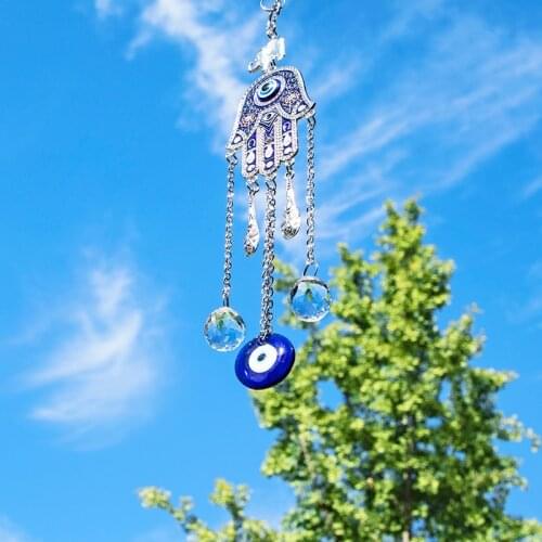H&D Turkish Blue Evil Eye Suncatcher Hamsa Hand Amulet Lucky Charm Window Wall Hanging Pendants Pendulum Bless Protection Gift