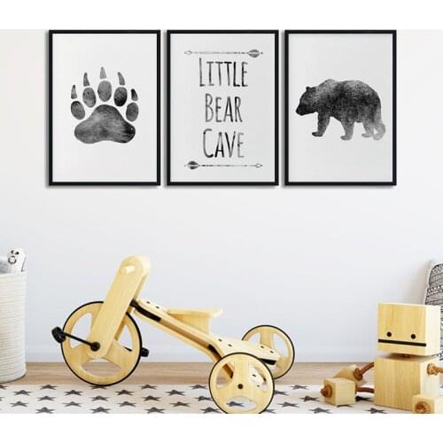 Little Bear Canvas Poster Black White Watercolor Abstract Painting Baby Room Nursery Wall Decorative Pictures Wildlife Prints