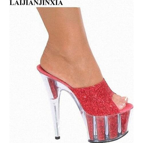 LAIJIANJINXIA Women sandal slipper shoes summer 15cm high-heeled shoes Open Toe Sexy new Nightclub Party Queen Shoes Dance Shoes