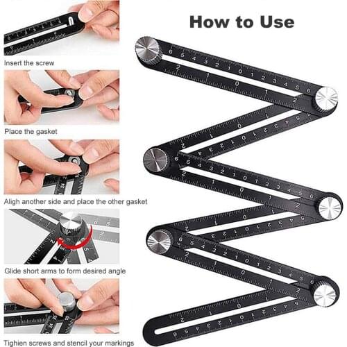 Multi Angle Measuring Ruler 12- Folding Alloy Angle Finder Tool Ruler Brick Tile Wood Corner Positioning Tools