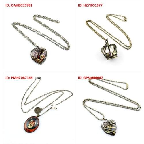 Fashion Jewelry Necklace Pendent Heart Leopard Hollow Crown Rhinestone Pearl Round Twelve Constellation Leo Brown Print