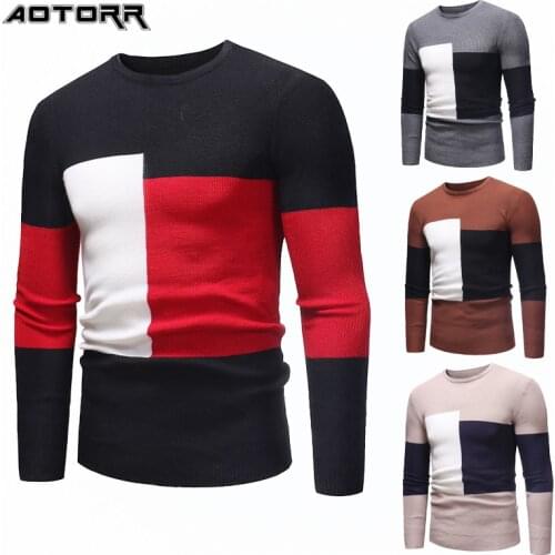 2020 Autumn Men Sweater Winter Thick Warm Sweaters Fashion Color Matching Pullovers Men Brand Crew Neck Sweater Bottoming Shirt