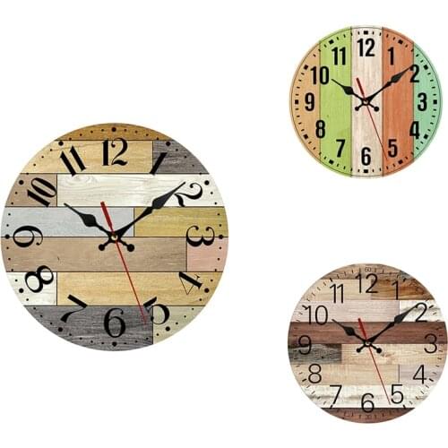 Rustic 12 Inch Round Wooden Wall Clock, Vintage Farmhouse Wall Decor for the Kitchen, Living Room and Office