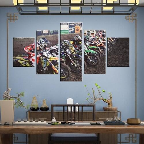 Wall Art Poster Modern Home Decoration Canvas Frame 5 Panel Motorcycle Racing Living Room HD Print Painting Modular Pictures