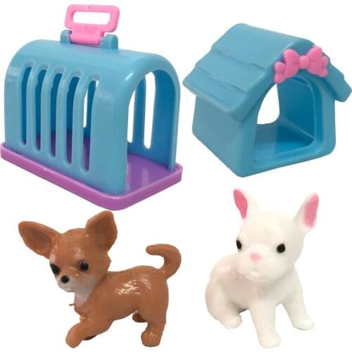 NK 4 Items/ Set Doll Accessories Fashion Mini Doll Pets Dog+Rabbit+House+Kennel For Barbie Doll Kelly Doll Playmate Toy 7X