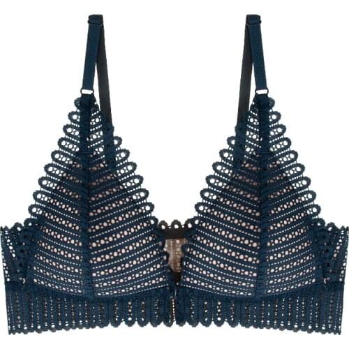 New French Front Buckle Lace Sexy Lingerie Triangle Cup Bra Without Steel Ring Gathers Comfortable And Beautiful Back Underwear