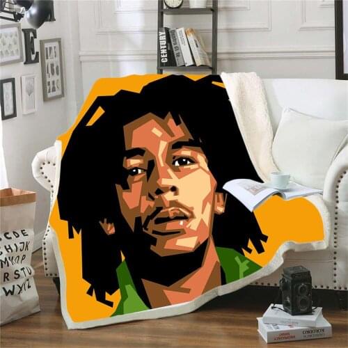 Reggae Singer Bob Marley Weed Funny Character Blanket 3D Print Sherpa Blanket on Bed Home Textiles Dreamlike Style 07