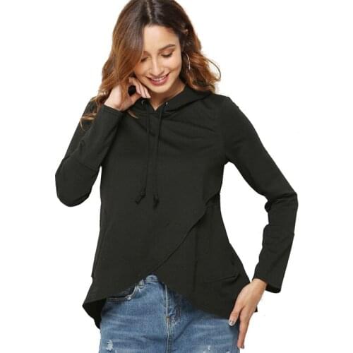 Autumn Long Sleeved Hoody Female Loose Solid Color Irregular Hem Sweatshirt Round Neck womens Hooded Hoodie