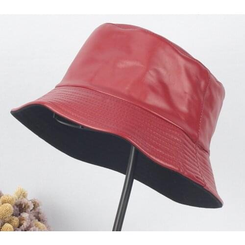 Women bucket hat панамы PU Double sided fashion hat female street personality Mens smooth fisherman hat basin hat