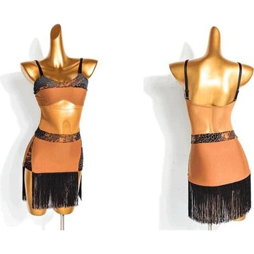 Sexy Suspender Dress See-Through Mesh Fringed Dress Latin Dance Competition Dresses For Women Performance Dance Costumes DN9754