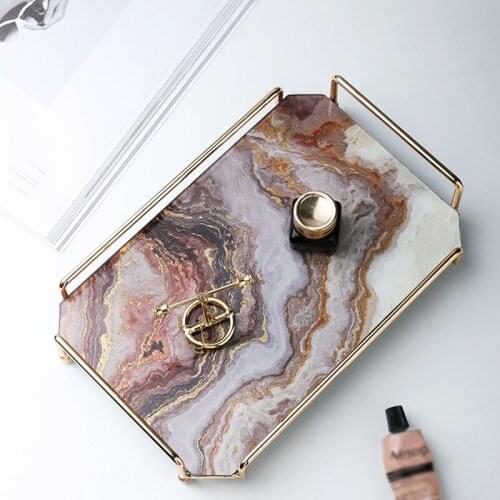 Trays Serving Tray European Marble Pattern Tea Tray Tray Modern Bedroom Desktop Rack Glass Tea Cup Food Jewelry Cosmetic Storage