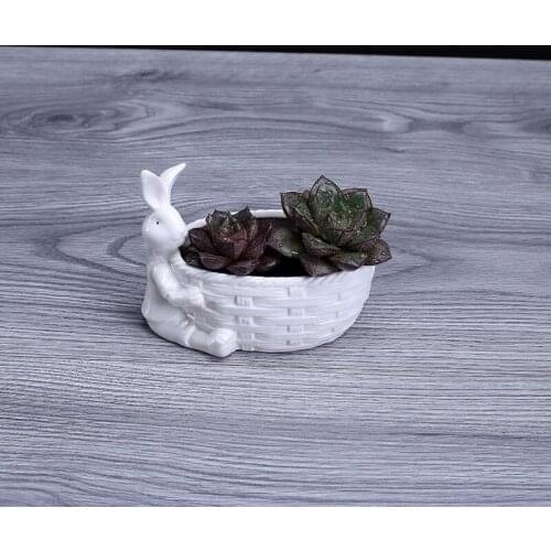 Lovely Ceramic Rabbit Family Hare Nordic Style White Home Decoration Desktop Ornaments Big Ear Furnishing Craft Fairy Landscape