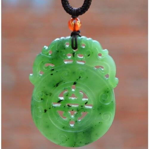 Certificate) Natural Green HETIAN Nephrite Pendant Peace Buckle Chinese Dragon Pendant Necklace for Mens Women Jades Jewelry