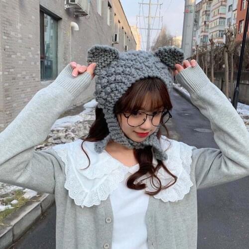 Solid Color Crochet Knitted Beanie Hats for Women Cotton Fashion Warm Hat Cute Girls Photography Prop Cap шапка женская 2021 New