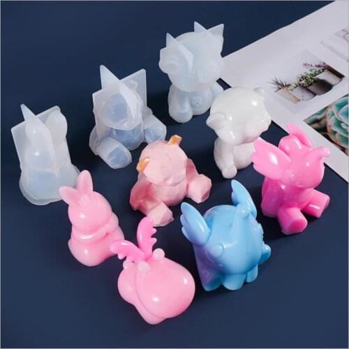 3D Animal Silicone Mold Fashion Handmade DIY Lion Bear Elephant Pig Crystal Resin Mold Pendant Keychain Making Tools Accessories