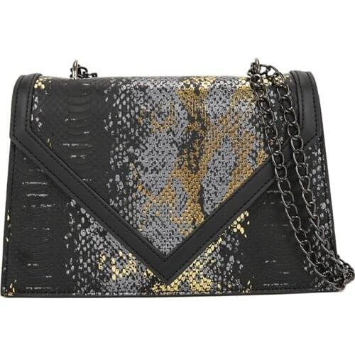Python Pattern Chain PU Leather Womens Shoulder Bag Fashion Square Luxury Brand Designer Handbags Ladies Trendy Crossbody Bags