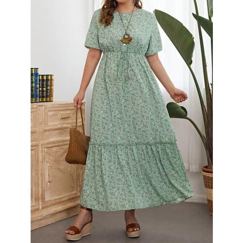 2021 Summer Women Short Sleeve Floral Print Casual Dress Plus Size 5XL Female High Waist Maxi Long Boho Beach Dresses