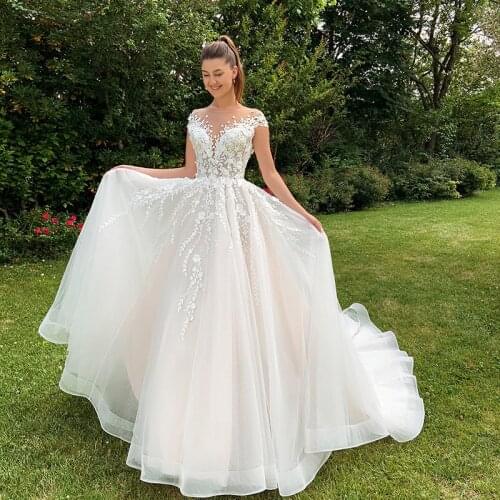 Cap Sleeves Sexy Boho Lace Wedding Dress Plus Size Sweep Train Open Back 2021 A Line Robe De Mariage White Bride Gowns