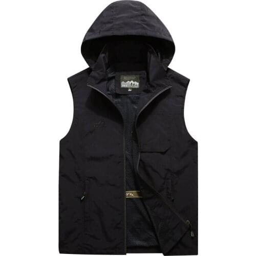 2019 Multi-pocket Vest Mens Quick Drying Casual Vest Can Take off the Hat Loose Large Size Vest Fishing Photography Waistcoat