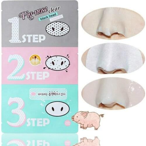1 PC Facial Skin Care Head Massage Clean Blackheads Remove Beauticians Holika Pig Nose Acne Mask Stickers 3 Step Kit Black