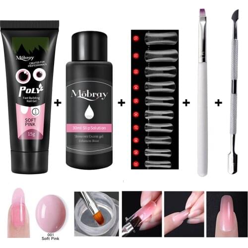 15ML Poly Nail Gel Kit Quick Building Poly UV Nail Polish Gel Long Lasting Extensions Acrylic Gel Nails Art Set