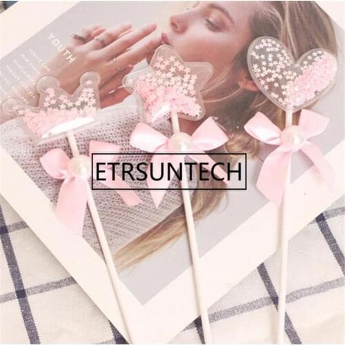 200pcs Heart Star Crown Happy Birthday Cake Decoration Cake Flags Wedding Party Cake Plug-in Banner Decoration Flag