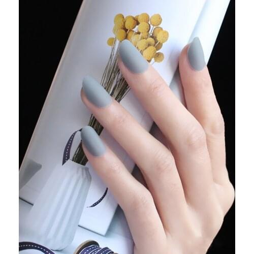 24pcs New fashion cute candy oval excellent touch design Matte fake nails gray LP392