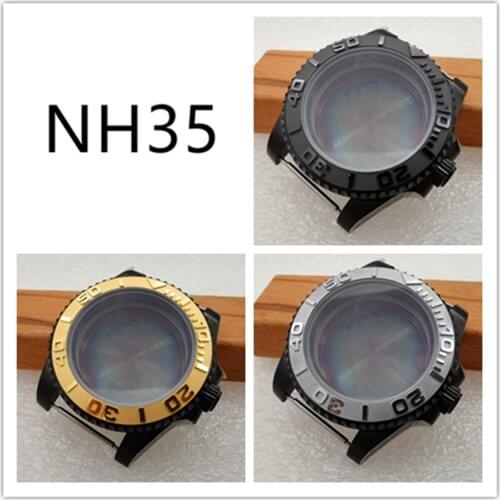 40mm sapphire glass Pvd Black STAINLESS STEEL Watch case Fit NH35 NH36 Automatic movement