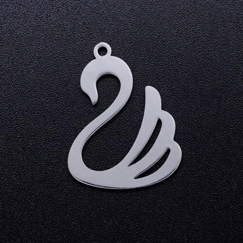 5Pcs/Lot Titanium Stainless Steel 17x23mm Hollow Out Lovely Swan Charm Pendant for DIY Necklace Jewelry Making Accessories