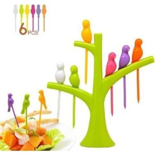 6 PCS/LOT Birdie Fruit Fork Birds On The Tree Dessert Funny Forks For Cake Dinnerware Party Cocktail Event Party Supplies
